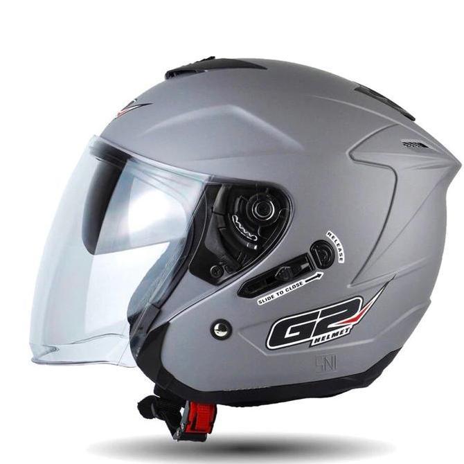 Helm G2 OPTIMAX Solid Hitam Glosy Helm Half Face Double Visor