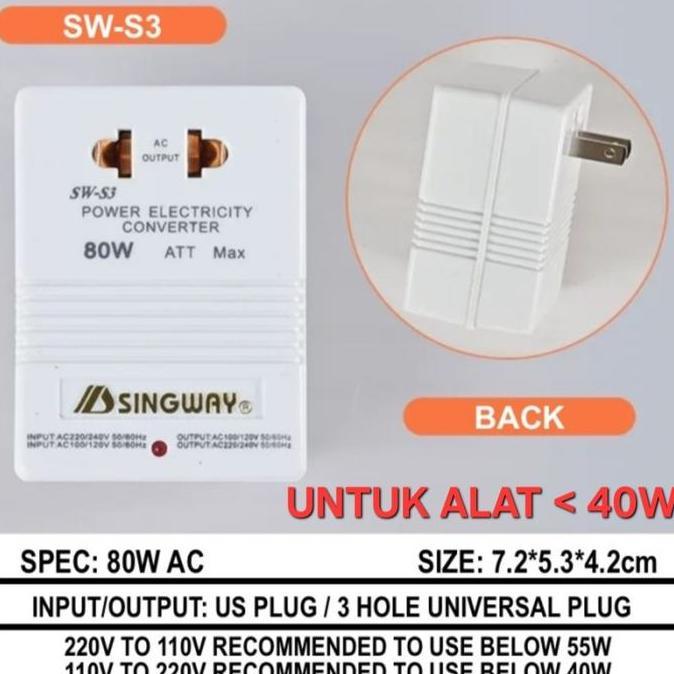 SINGWAY SW-S3 Step Down & Step Up Transformer Trafo 110V 220V 80w