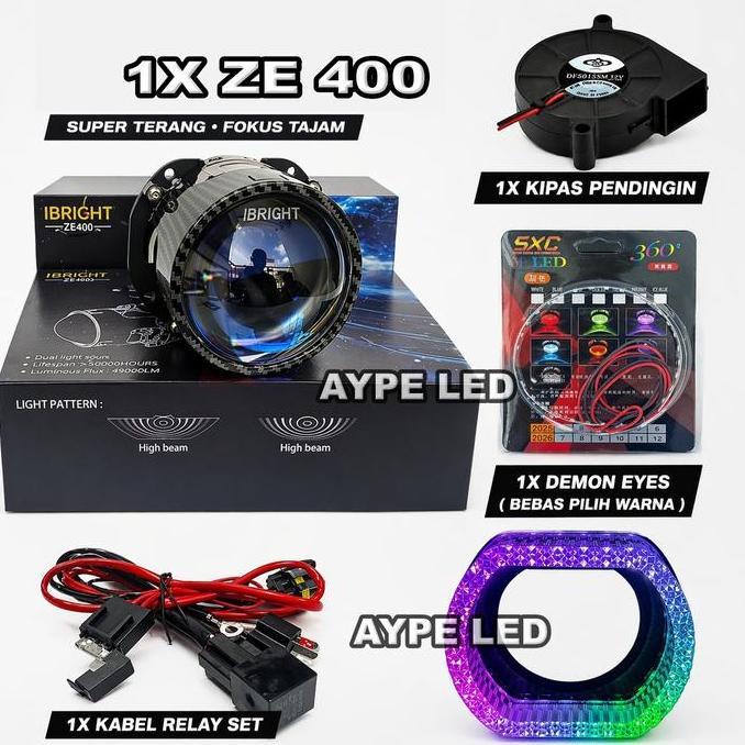 Paket Lengkap ibright ZE400 2.5 inch Bluelens 59 Watt Projector Biled IBRIGHT 2,5 inch