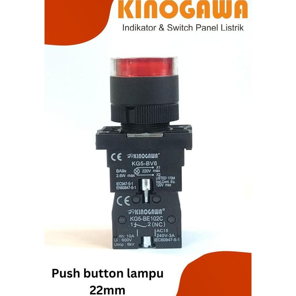 Pylo- Push Button Lamp 22Mm Plastik Red - Push Button Lampu Lay5 Merah