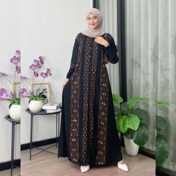 Arsy- Naya Batik - Gamis Twill Pekalongan Motif Garis Cap Malaman Bukan Sablon Dress Muslim Nita Bus