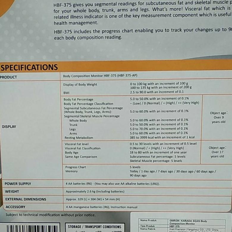BIG SALE Karada Scan Body Composition Monitor Omron HBF-375 / Timbangan Digital Omron HBF-375 / Omro