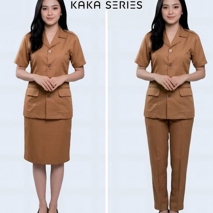 Seragam Khaki Lengan Pendek Wanita Pns Blazer Pemda Keki Harga Terbaik