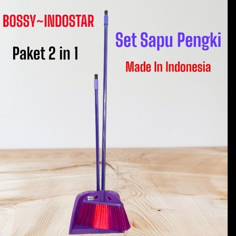 Promo Terbaru Set Sapu Pengki Bossy Indostar/Alat Pembersih/Broom Set Dustpan/Sapu Pengki 2In1