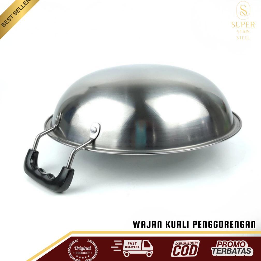 BIG PROMO Super Stain Steel - Wajan Kuali Penggorengan Wok Pan Stainless Steel Tebal Anti Lengket Co