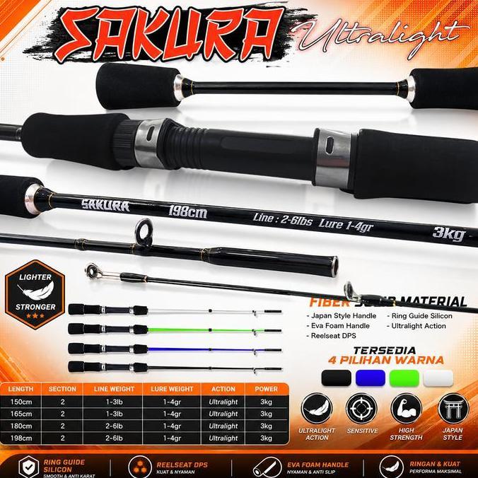 Joran Ultralight Sakura Fiber Solid dengan Max Drag 3kg dan Sambung 2 Ready