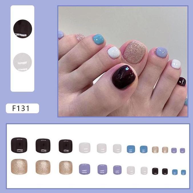 F131 - Kuku Cantik 24pcs set Kuku Palsu Fake Nails Box Free lem cair / jelly tahan air Kuku Palsu im