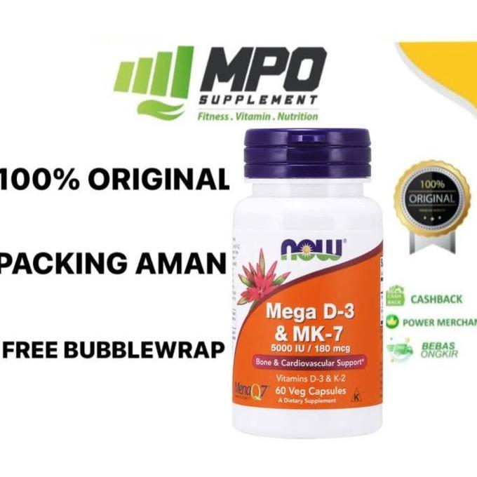 Fit- Now Foods Mega D-3 Mk-7 5000 Iu 180 Mcg 60 Caps D3 Mk7 K2 K-2