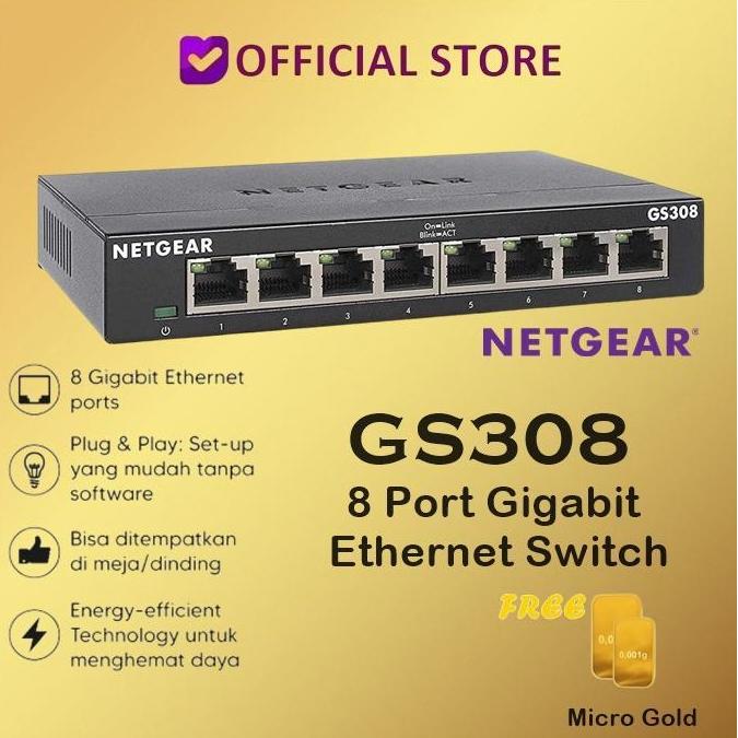 NETGEAR GS308 ( 8 PORT GIGABIT ETHERNET SWITCH ) MURAH
