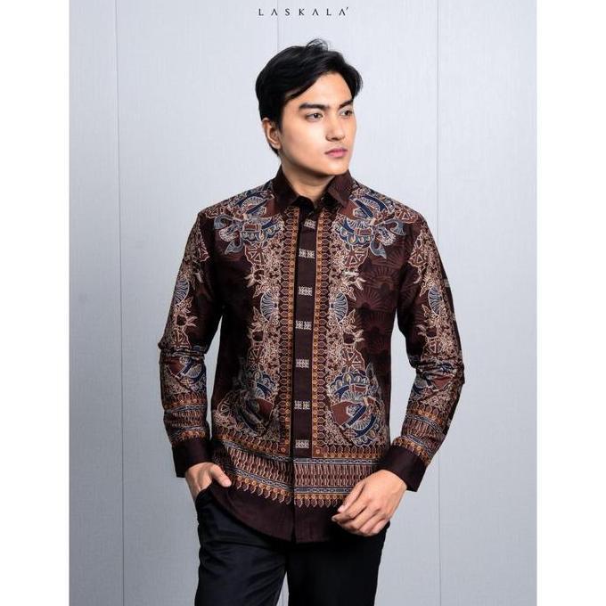 Laskala Batik Premium Betawi Brown Kemeja Batik Pria Slimfit Lengan Panjang