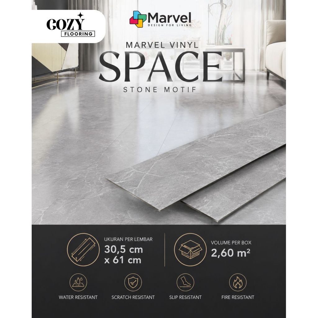 Vinyl Marvel Space motif Stone tebal 3mm / Vinyl Tile Stone series / MARVEL