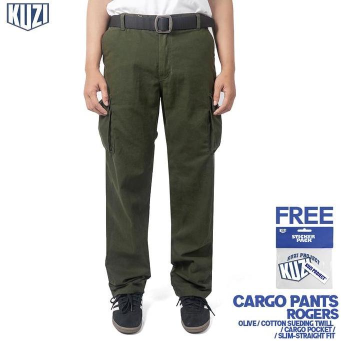 KUZI PROJECT - Celana Cargo Panjang - Rogers - Olive - Cargo Pants - Slim Straight fit