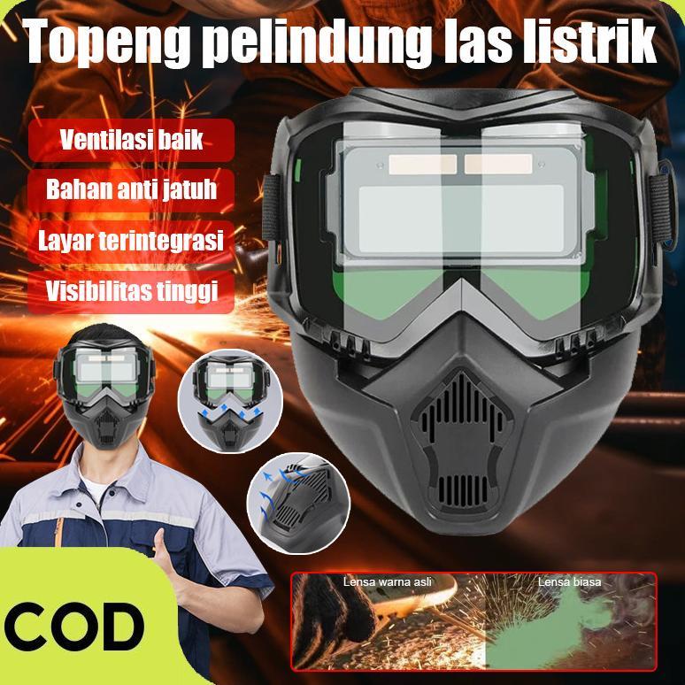 Helm Las Gelap Terang Dimming True Color Welding Mask Kacamata Topeng Las Listrik Full Wajah Topeng 