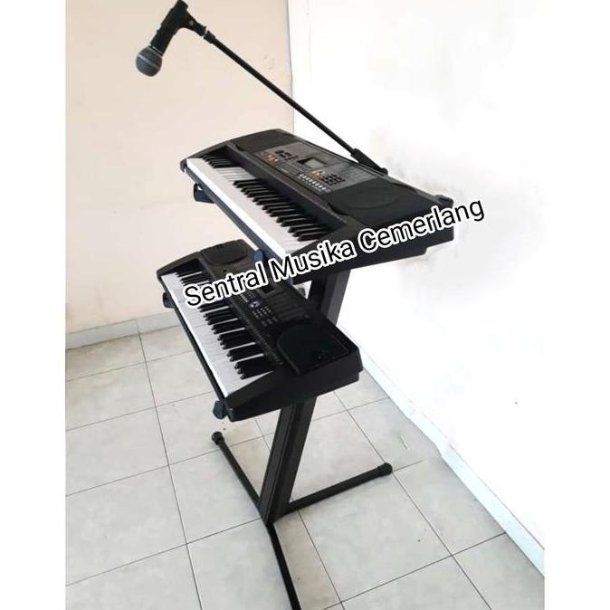 Stand Keyboard 2 Susun Tingkat with Stand Microphone Boom