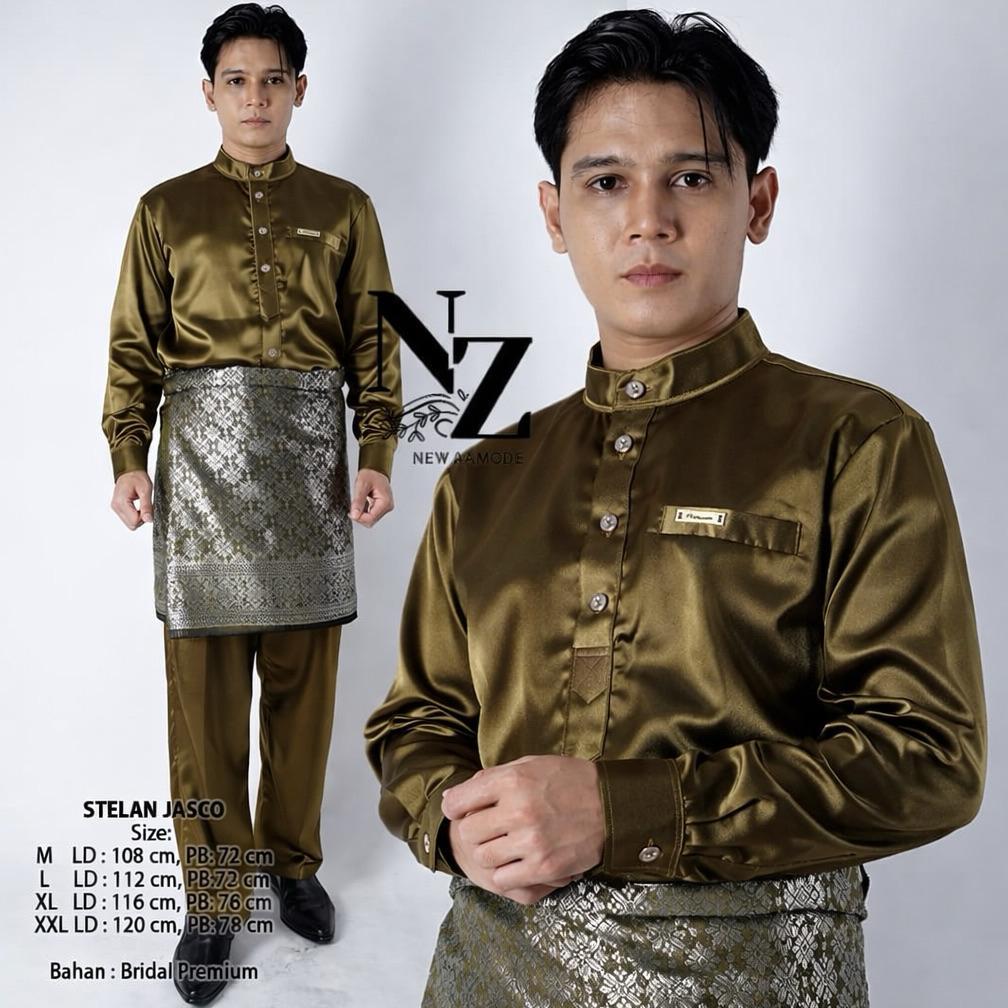 TERBARU (Free Songket) Stelan Baju Melayu Pria Teluk Belanga Cekak Musang Baju Kurung Melayu Pria Se