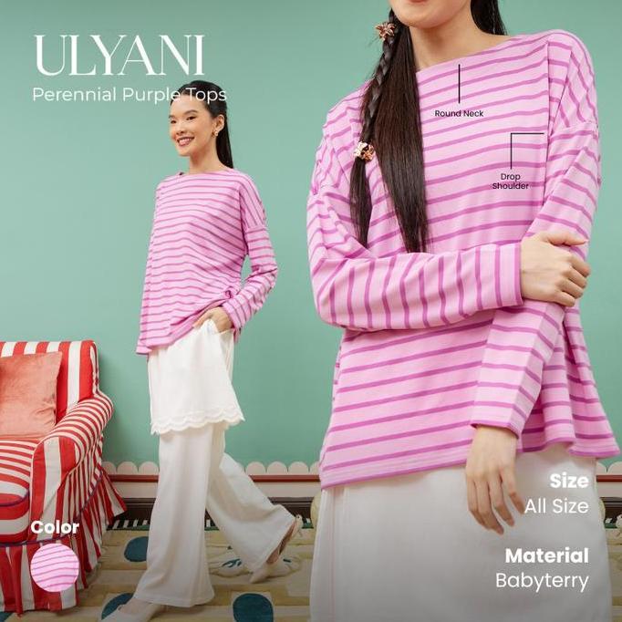 HijabChic Ulyani Perennial Purple Stripe Tops - Atasan Muslim Stripe Wanita Nyaman Lembut Best Selle