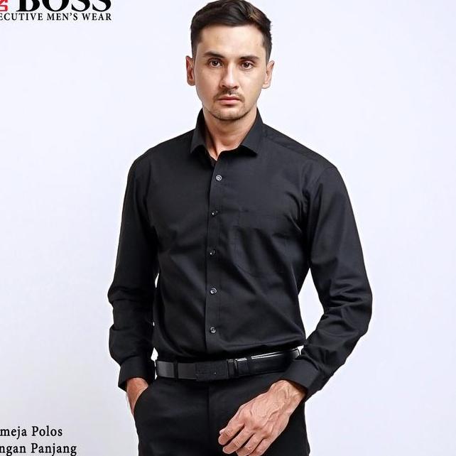 Boss Kemeja Polos Pria Lengan Panjang Regular Fit Hitam