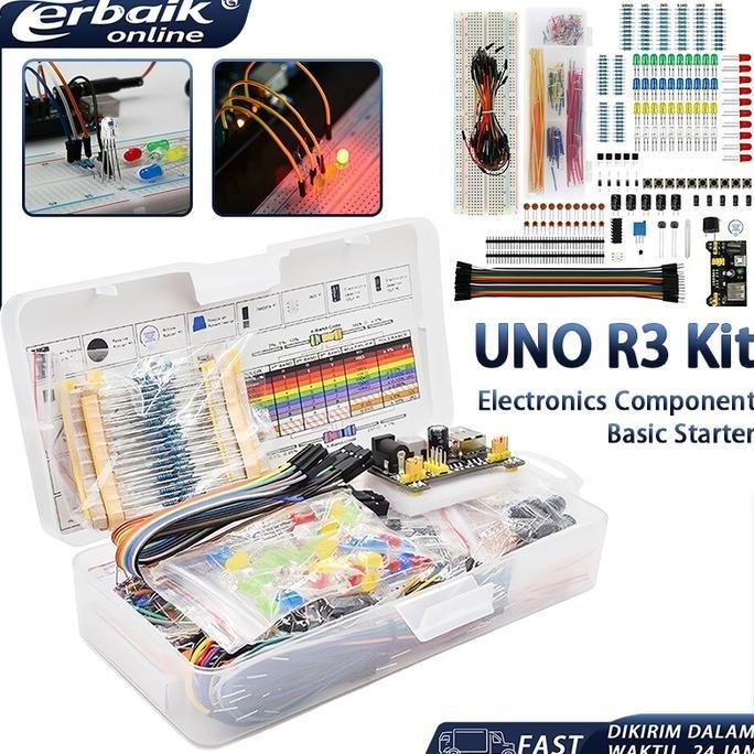 ECURIEL 1 Set Kit Paket Elemen Arduino Uno R3 Untuk Pemula / R3 Arduino Kit Diy