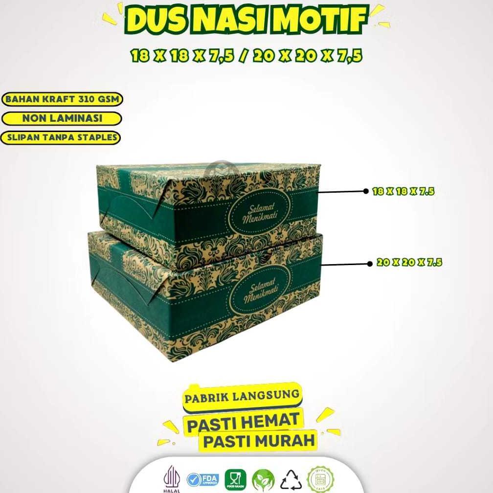 [50 PCS] Dus Nasi 18x18 Box Catering 18x18 Motif Batik Hijau