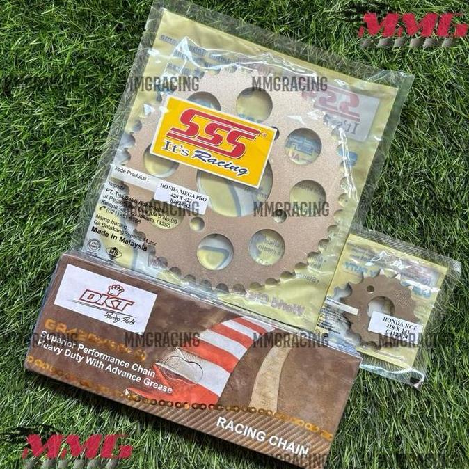 Original Gear Sss Set 428 + Rantai Gold Merek Dkt Gr428H Untuk Motor Tiger Revo 2000, Verza, Gipro, 