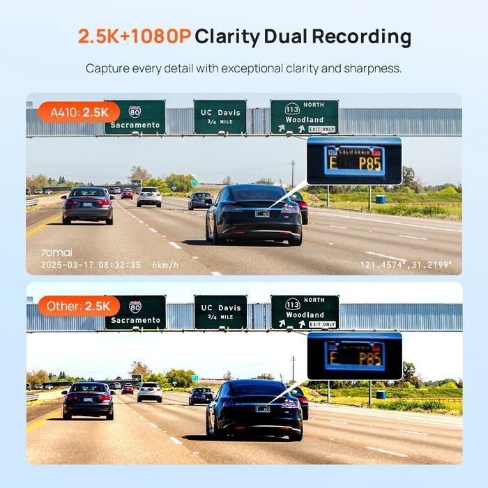 70Mai Dash Cam A410 Set 2.5K Dual Channel Kamera Depan Belakang Hdr Night Vision Gps Wifi Parkir 24 