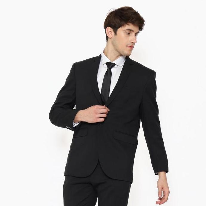 Lawell Setelan Jas Pria Formal Modern Fit Kancing Satu Warna Hitam | Bradford