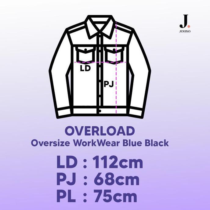 JINISO Pria Jaket Denim Jeans Oversize WorkWear Blue Black