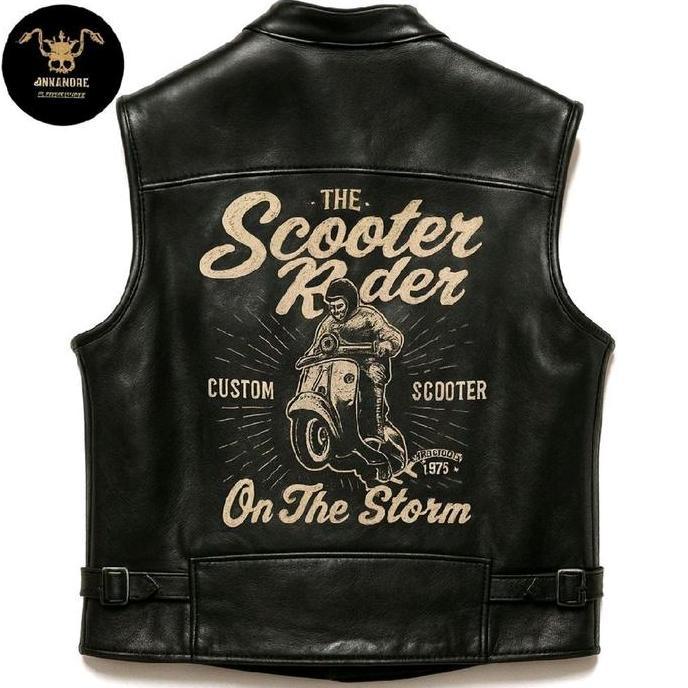 VEST CUSTOM JAKET KULIT IMPORT MOTOR VESPA SCOOTER KUALITAS ORIGINAL