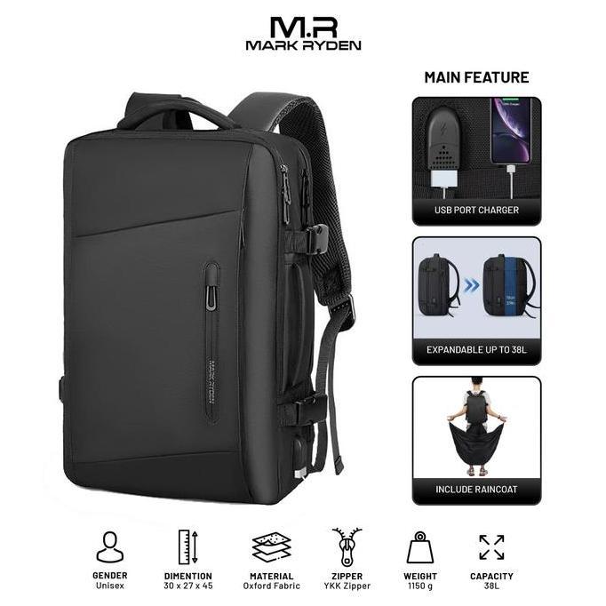 Mark Ryden Mr9299Yy Backpack Bag Usb - Tas Ransel Laptop 17" - Black