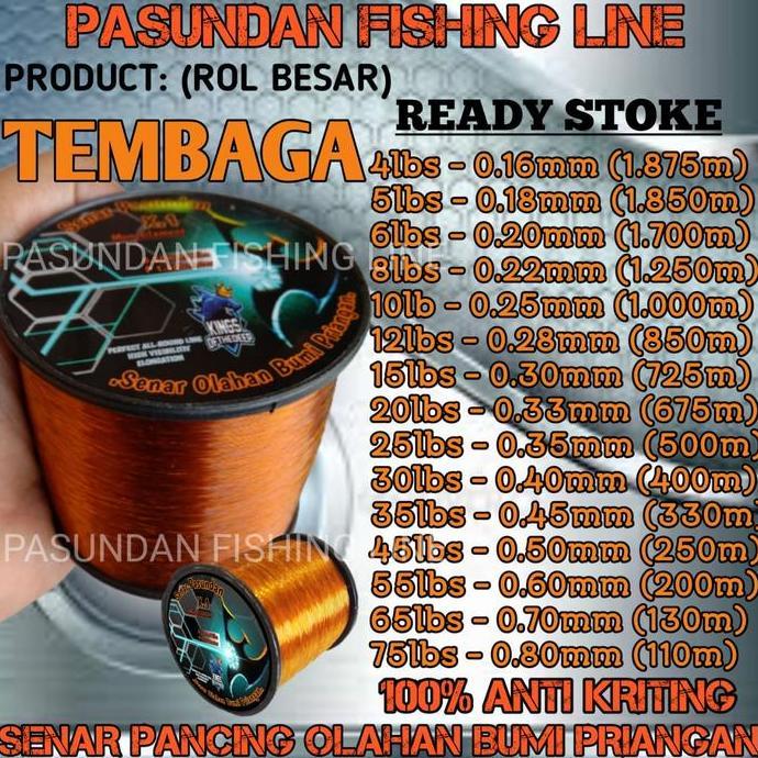 PASUNDAN FISHING LINE WARNA TEMBAGA (ROL BESAR) BENANG TALI SENAR PANCING OLAHAN ANTI KRITING 500-10