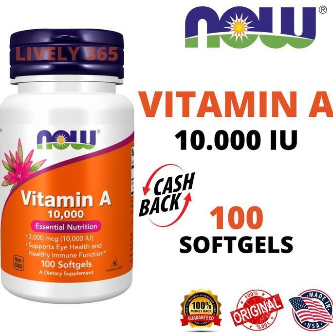 Vitamin A 10000 IU 3000 mcg Kesehatan Mata | NOW Foods | 100 Softgels