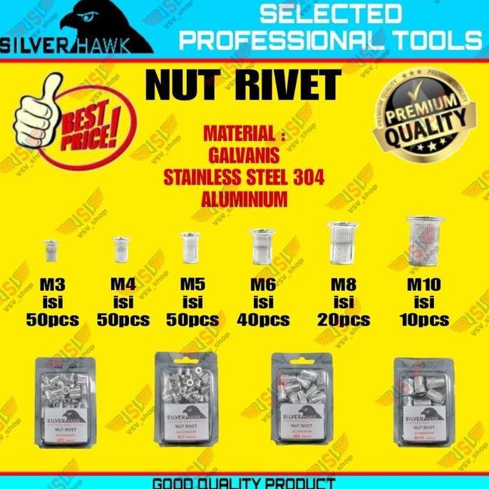 Mure- Rivet Nut M3 Galvanis/Aluminium Mur Rivet Tanam Rifnut Nutsert