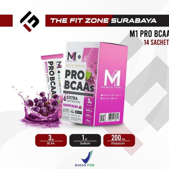 M1 Muscle First Pro BCAA Box 14 Sachet Asam Amino Amino Acids Electrolytes Recovery Susu Fitness Gym