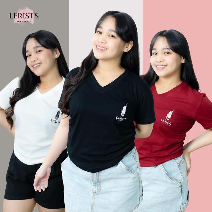 PREMIUM / Vcrop KERUT ROMAN LERIST-  Atasan wanita Crop top tee Nyaman motif Basic Kaos Katun Leher 