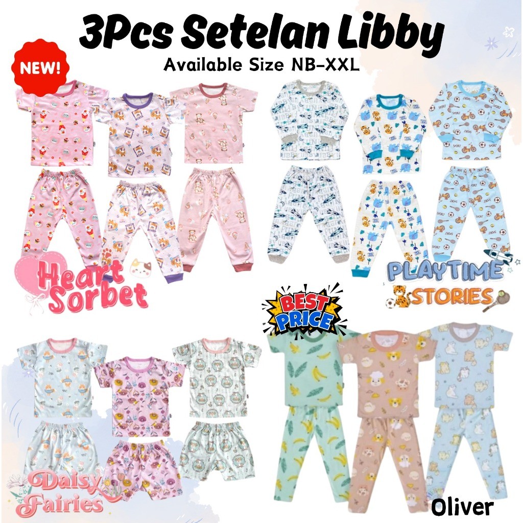 3 Setelan Libby / Aruchi Miyo Setelan Piyama S-XXL Pendek Panjang Kutung CPR CBKS