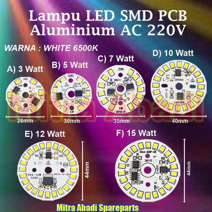 Lampu Led Smd Pcb Aluminium Ac 220V 220 Volt Round Bulat
