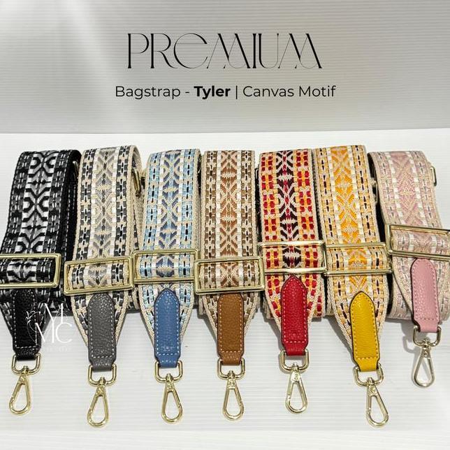 Tyler Adjustable Canvas Bagstrap 87130X5Cm With Leather Tali Tas Panjang Selempang Motif