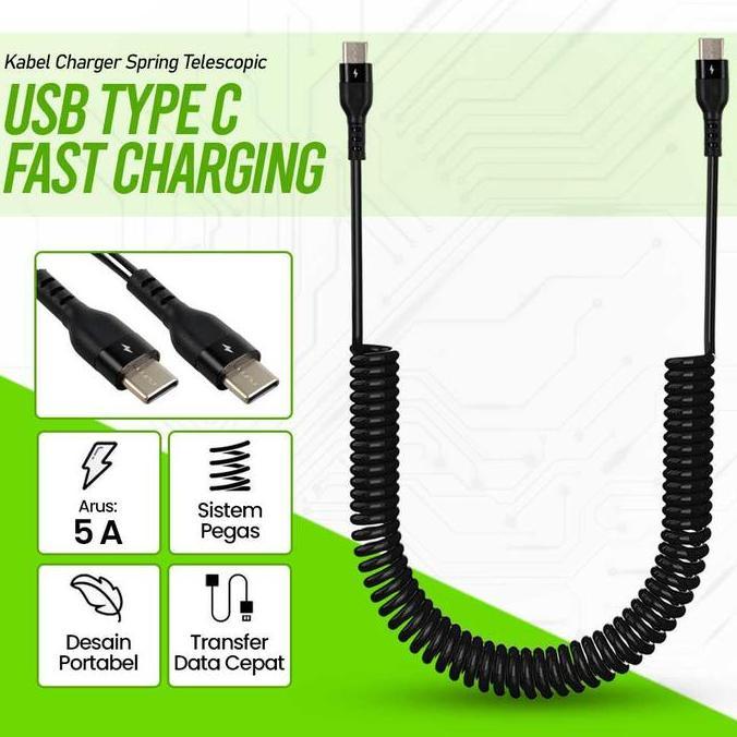 Chip- Kabel Charger Usb Type C Pendek Spring Fast Charging 40W 5A