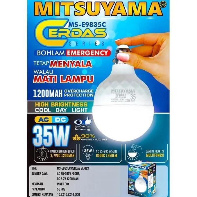 Mitsuyama Lampu Bohlam LED Emergency 25W 30W 35W Otomatis Nyala Saat Mati Lampu Cerdas Series 1850LM