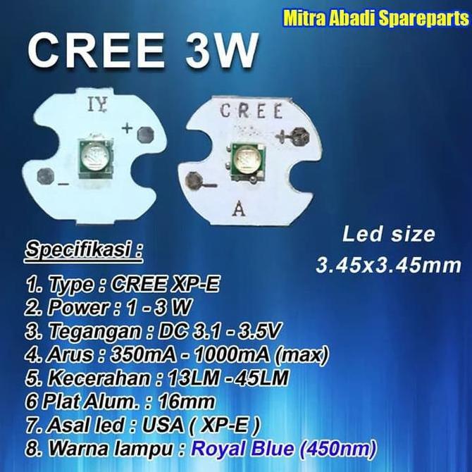 Hpl 3W/High Power Led 3 Watt Cree Xp-E Royal Blue 450Nm 16Mm