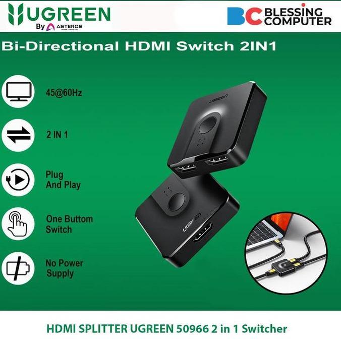 BEBAS ONGKIR - HDMI SPLITTER UGREEN 50966 2 in 1 Switcher