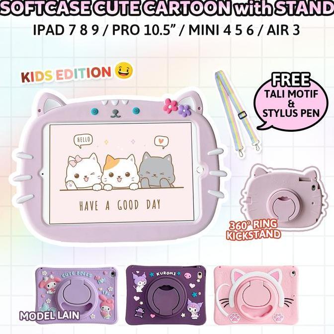 NEW iPad 9 8 7 Pro 10.5 Mini 4 5 6 Soft Case Cute Cat Casing Kucing Stand