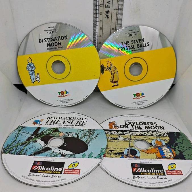 SET 4 PCS VCD KARTUN THE ADVENTURES OF TINTIN DESTINATION MOON, THE SEVEN CRYSTAL BALL, EXPLORER OF 