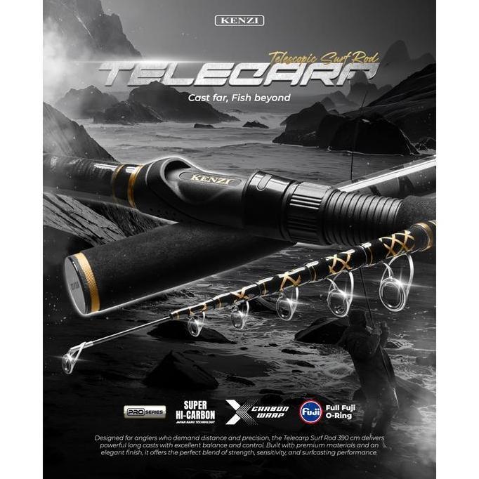 Joran Pasiran Teleskopik Kenzi TELECARP PRO 3907 Surf 390cm X Warp Carbon Fuji Guides