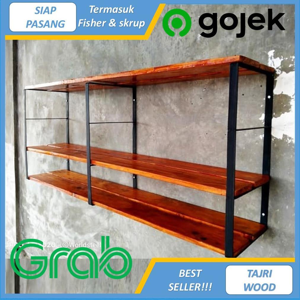 Produk Baru Tig Rak Susun Buku Sepatu Dinding Besi Dan Ambalan Kayu /Tig Rak Susun