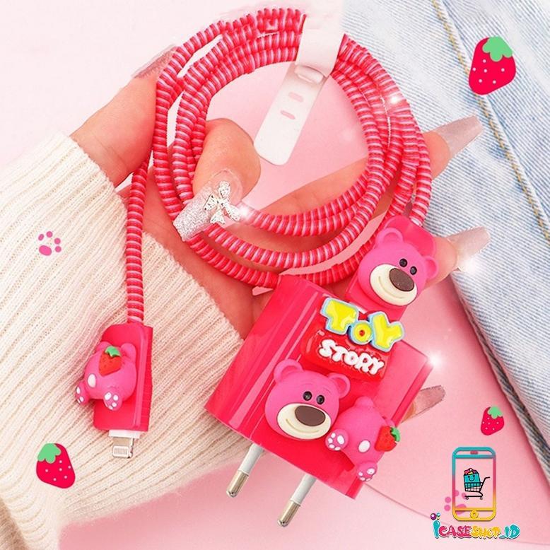 SM139 - SET PAKET CUTE 3D COVER PELINDUNG KEPALA & KABEL CHARGER SPIRAL/CABLE SET PROTECTOR KARAKTER