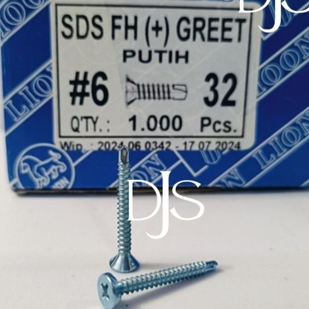 #6X32 Sds Fh (+) Greet Putih Sekrup Sds Fh (+) Grc 6X32 Moon Lion Skrup Calsi Sds Putih 3,2Cm