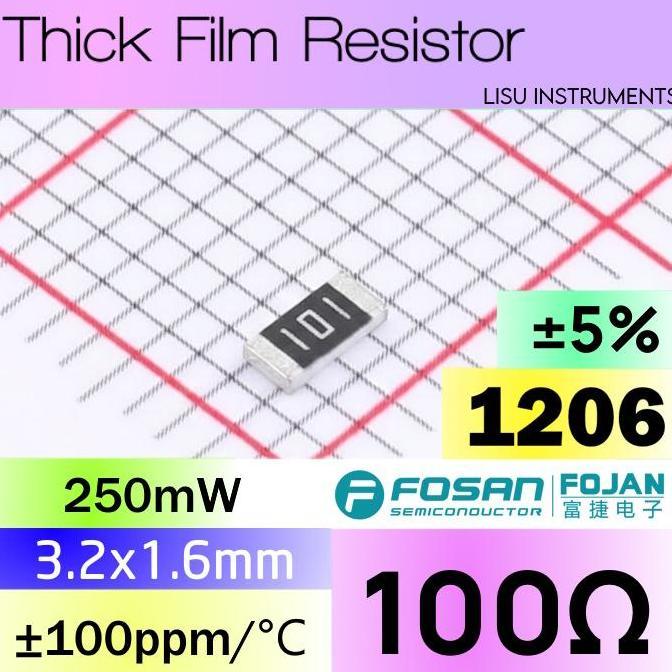 MOTRONICS 5 BUAH - 100R 1206 5% SMD THICK FILM RESISTOR 100 101 FRC1206J101 TS FOJAN - 5 BUAH