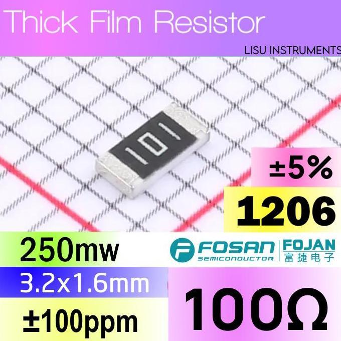 MOTRONICS 5 BUAH - 100R 1206 5%SMD THICK RESISTOR 100 101 FRC1206J101 TS FOJAN - 5 BUAH