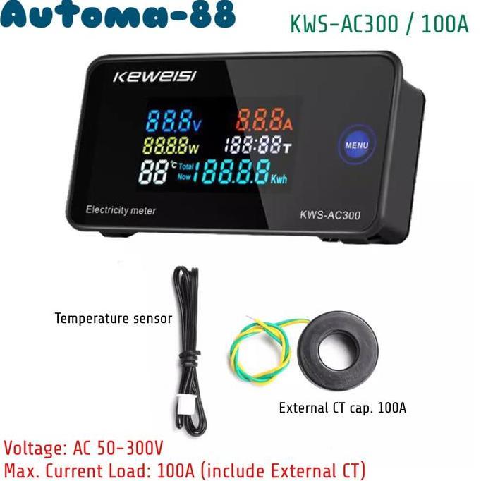 KEWEISI KWS AC300 100A AC 50-300V WATT VOLT AMPERE KWH ENERGY METER AUTO99